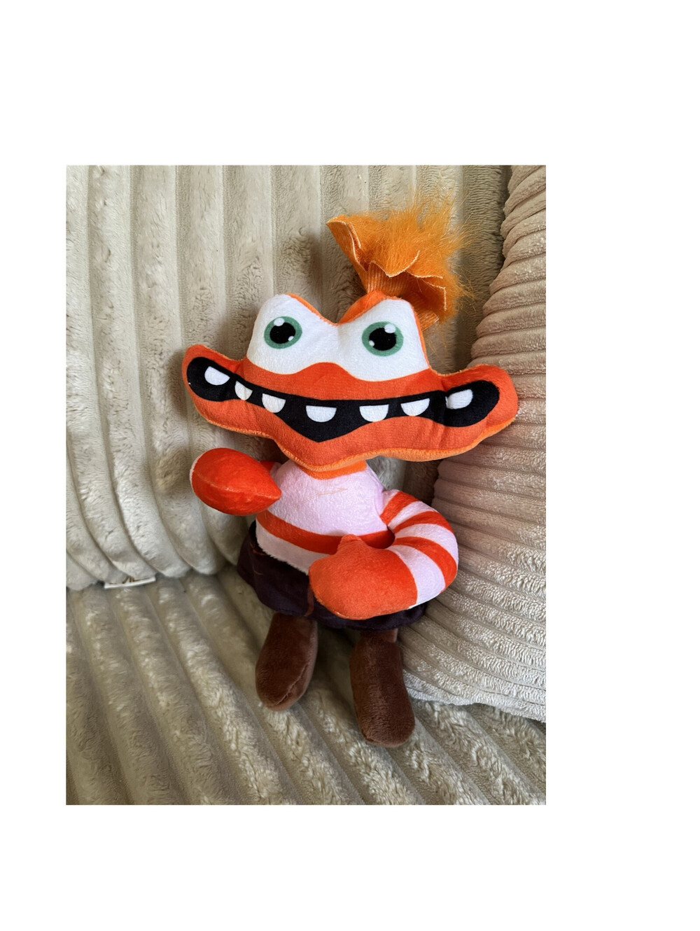 Orange Anxiety Striped Plush Stuffed Animal Toy Big Eyes Brown furry hair